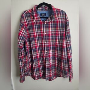 American Eagle Men's Plaid Shirt - Red and Blue